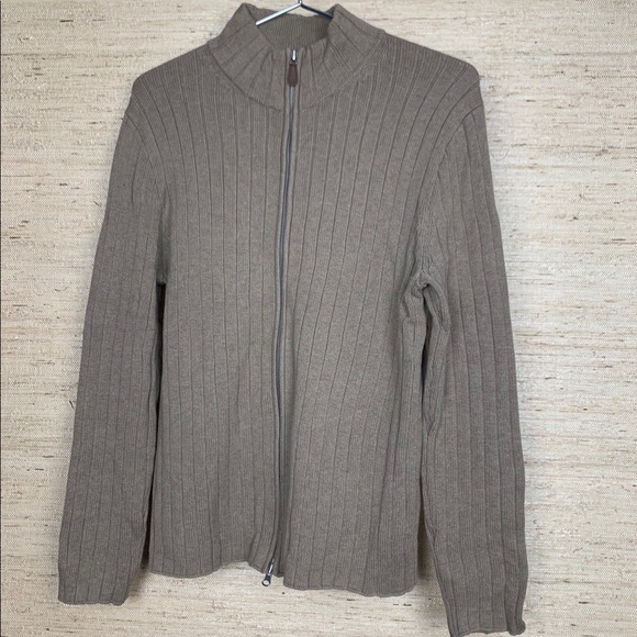 J.Crew Taupe Cotton Mock Neck Zip Front Cardigan - Picture 5 of 6